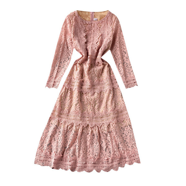 Rochie de dama lunga din dantela eleganta cu fermoar pe spate in patru culori