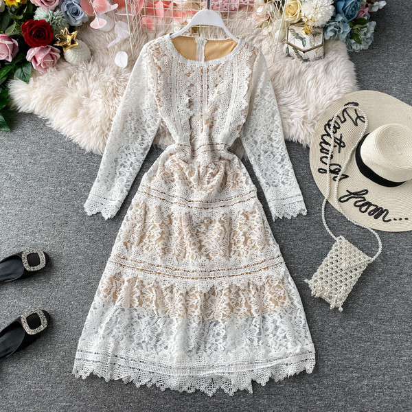 Rochie de dama lunga din dantela eleganta cu fermoar pe spate in patru culori