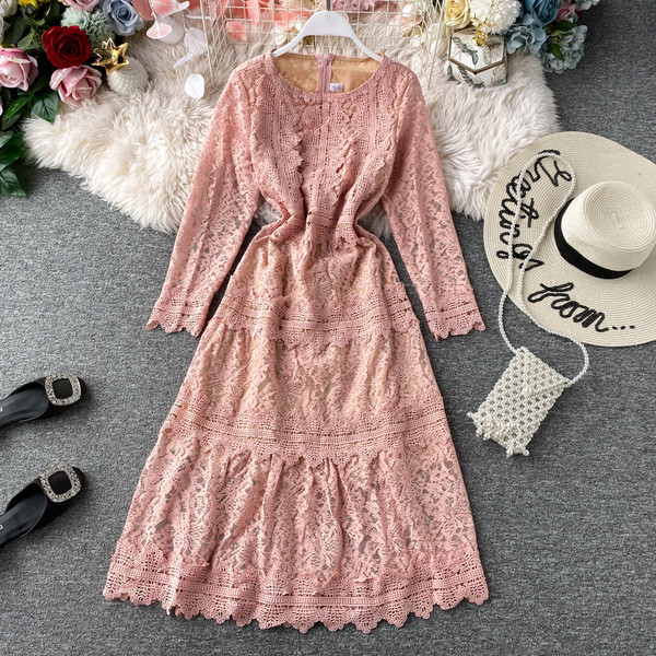 Rochie de dama lunga din dantela eleganta cu fermoar pe spate in patru culori