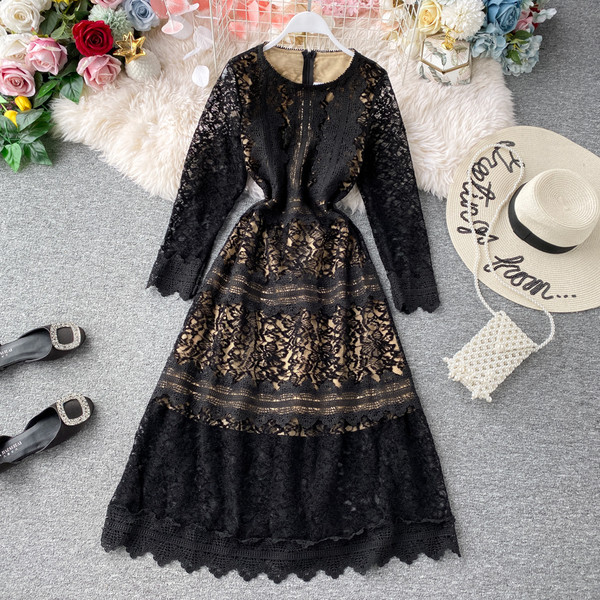 Rochie de dama lunga din dantela eleganta cu fermoar pe spate in patru culori