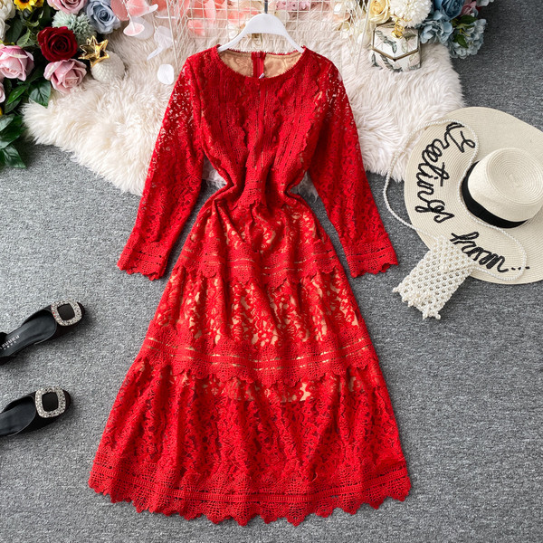 Rochie de dama lunga din dantela eleganta cu fermoar pe spate in patru culori