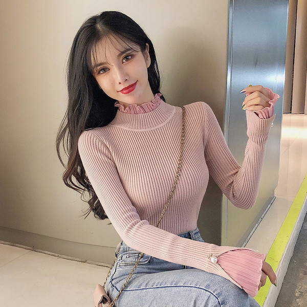 Pulover de dama cu tul si perle pe maneca in mai multe culori