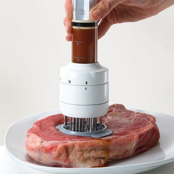 Кухненски уред за мариноване на месо с мерителен инжекцион в бял цвят