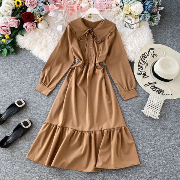 Rochie casual de dama cu cravate si maneci lungi in patru culori