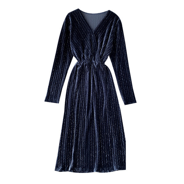 Rochie de dama eleganta din catifea cu decolteu spitz si maneci lungi in mai multe culori