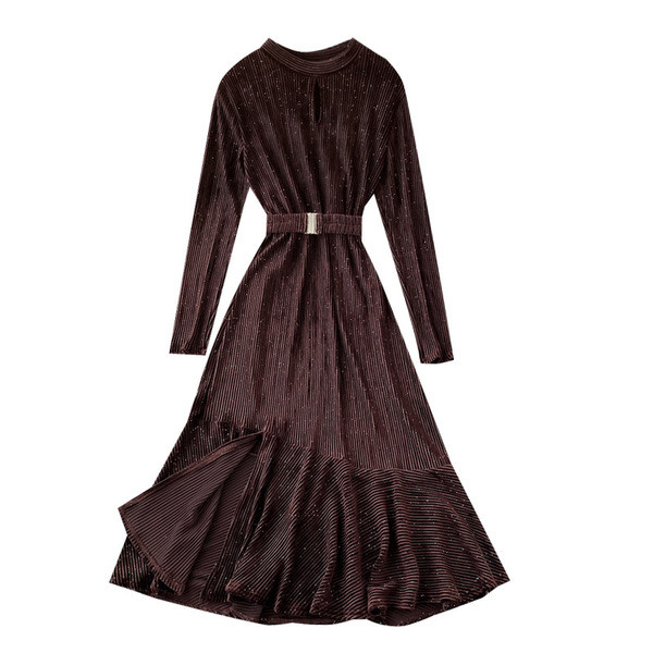 Rochie de dama moderna din catifea cu efect stralucitor si curea in cinci culori