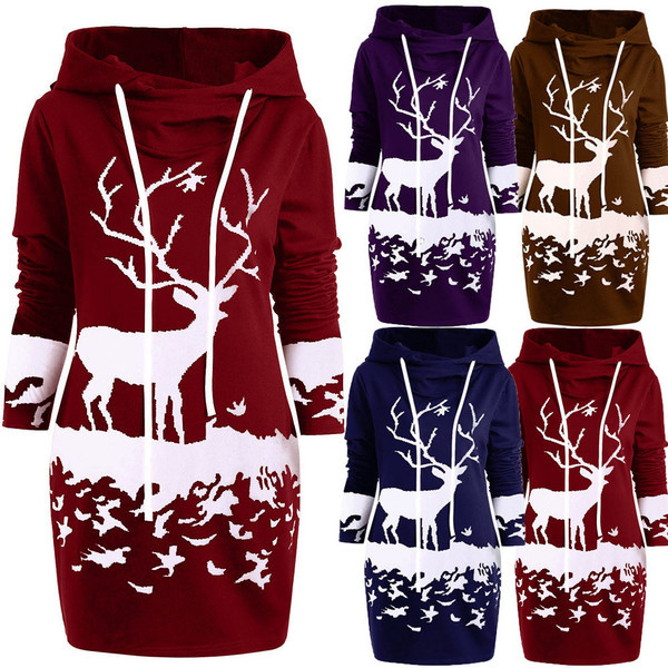 Rochie de Craciun de dama model NOU cu gluga si cravate in culorile gri, rosu, mov si maro