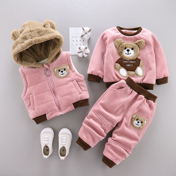 ÚJ modell gyerekgarnitúra nadrágból, blúzból és mellényből, kapucnival kék és rózsaszín színben