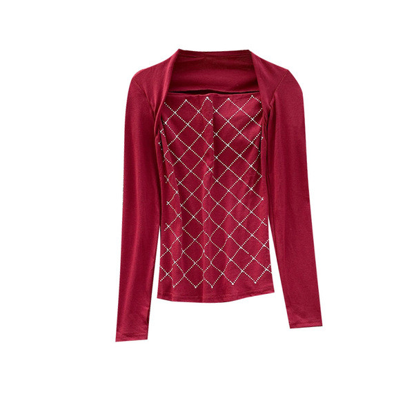 Bluză de damă modernă cu mâneci lungi și pietre în alb, negru, roșu și roz