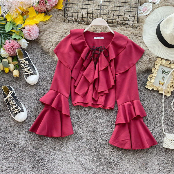 Bluza de dama moderna cu cravate si maneci lungi lotus in mai multe culori