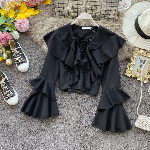 Bluza de dama moderna cu cravate si maneci lungi lotus in mai multe culori