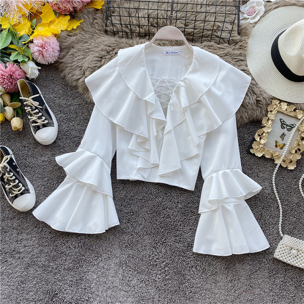 Bluza de dama moderna cu cravate si maneci lungi lotus in mai multe culori