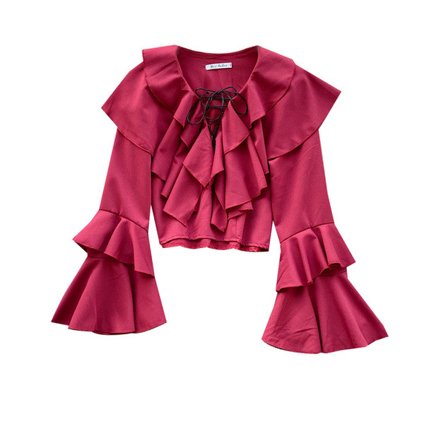 Bluza de dama moderna cu cravate si maneci lungi lotus in mai multe culori