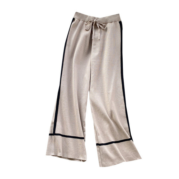 Pantaloni lungi tricotati de dama moderni cu talie inalta si cravate in patru culori