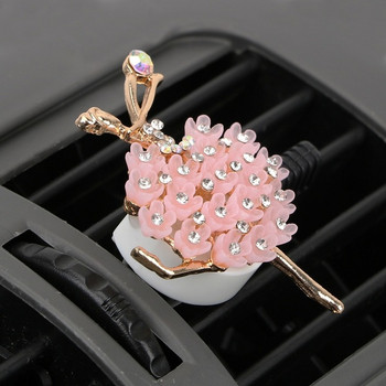 Διακοσμητικά σχήμα μπαλαρίνα  αυτοκίνητου με floral μοτίβα και πέτρες σε ροζ και λευκό χρώμα
