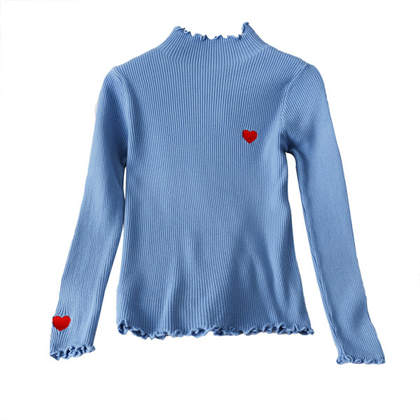 Pulover de dama la moda din tricotat subtire cu broderie inima in mai multe culori