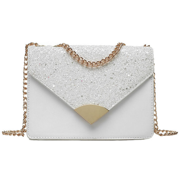 Geanta mica eleganta cu maner metalic in alb, negru si verde