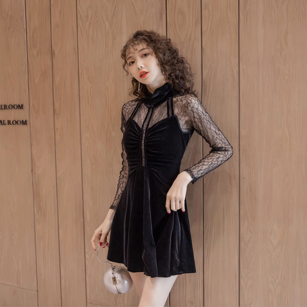 Rochie de dama cu guler polo si maneci sigilate in negru