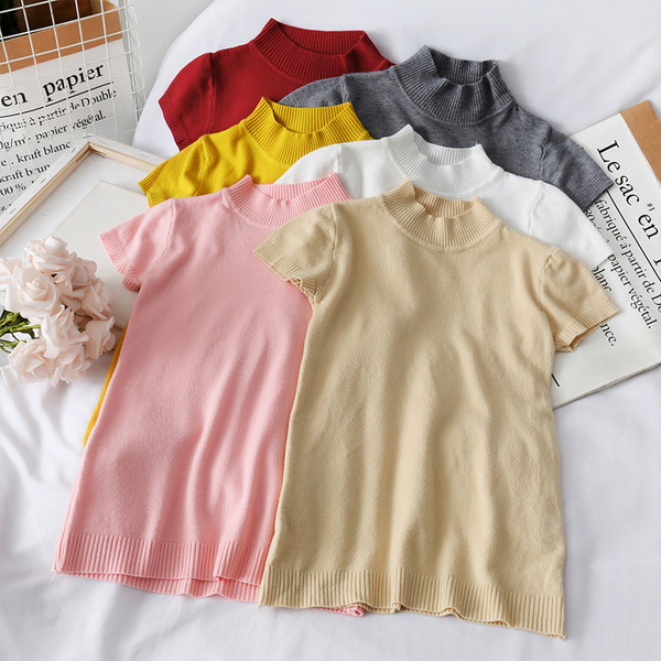 Pulover de dama la moda din tricotat subtire cu maneci scurte in mai multe culori