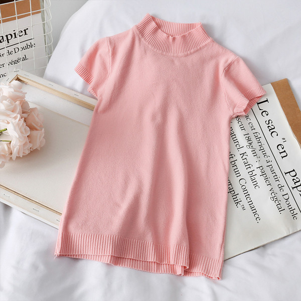 Pulover de dama la moda din tricotat subtire cu maneci scurte in mai multe culori