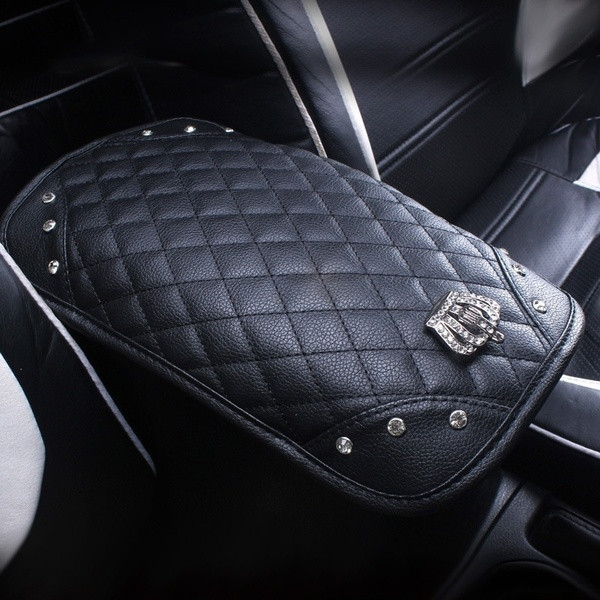 Cotiera universala din piele cu coroana metalica si pietre negru