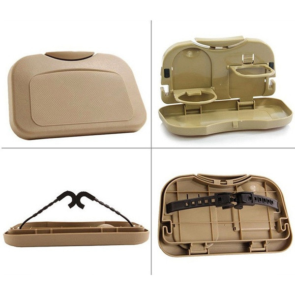 Összecsukható műanyag asztal autóhoz, étel és ital tárolására fekete, bézs és szürke színben