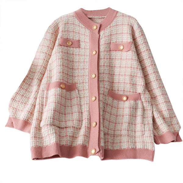 Modern női mellény zöld, rózsaszín és fekete gombokkal és zsebekkel