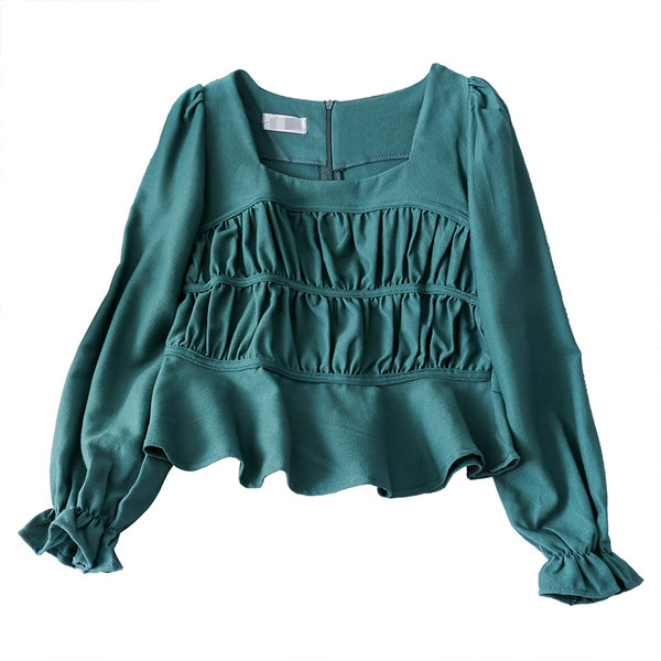 Modern női blúz négyzet alakú nyakkivágással, hátul cipzárral több színben