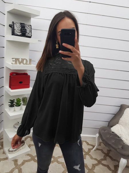 Női alkalmi ing O-nyakú és hosszú ujjú fehér és fekete színben