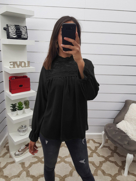 Női alkalmi ing O-nyakú és hosszú ujjú fehér és fekete színben