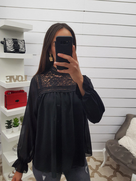 Női alkalmi ing O-nyakú és hosszú ujjú fehér és fekete színben