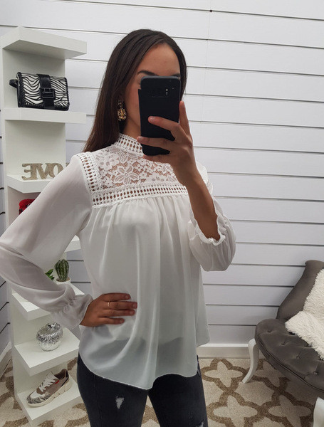 Női alkalmi ing O-nyakú és hosszú ujjú fehér és fekete színben