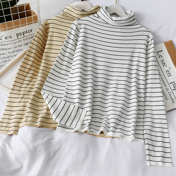 Pulover de damă modern în dungi cu guler polo înalt în patru culori