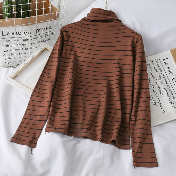 Pulover de damă modern în dungi cu guler polo înalt în patru culori