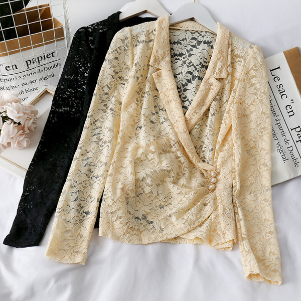 Camasa de dama eleganta din dantela cu nasturi in mai multe culori