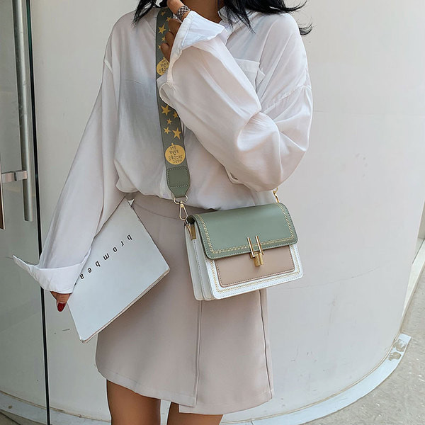 Geanta mica de dama din piele ecologica cu doua manere in negru, galben si verde