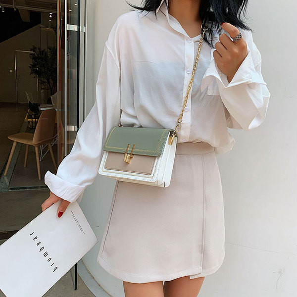 Geanta mica de dama din piele ecologica cu doua manere in negru, galben si verde