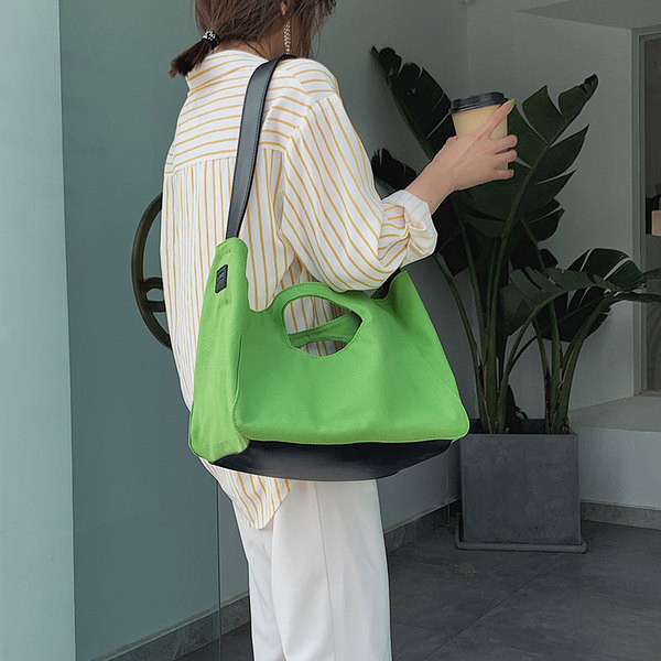 Geanta mare tip geanta textila in bej si verde