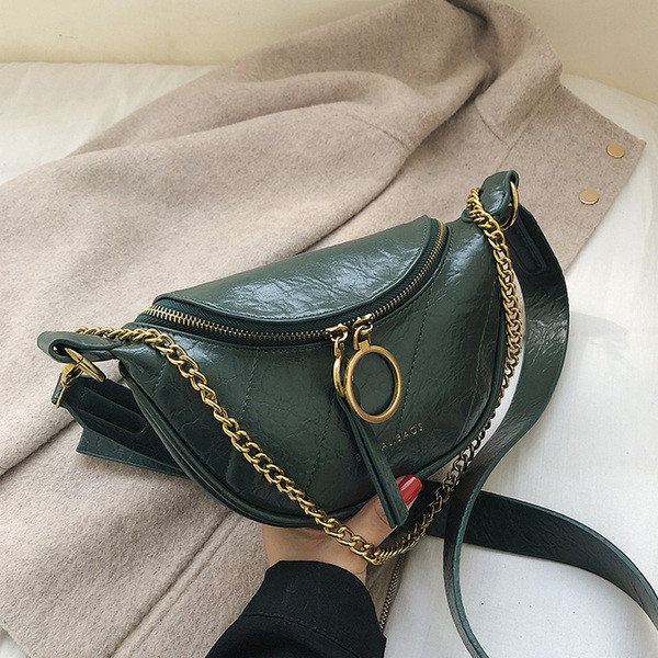 Geantă modernă mică din piele ecologică în verde, bej, negru și violet