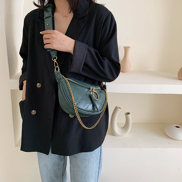 Geantă modernă mică din piele ecologică în verde, bej, negru și violet