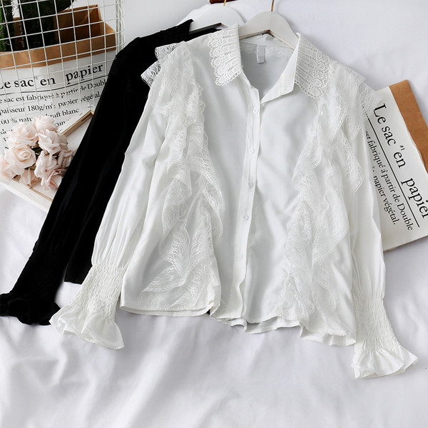 Modern női ing gombokkal és csipkével öt színben