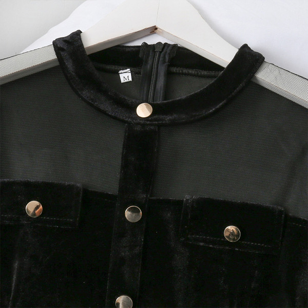 Rochie moderna de dama din catifea neagra cu nasturi