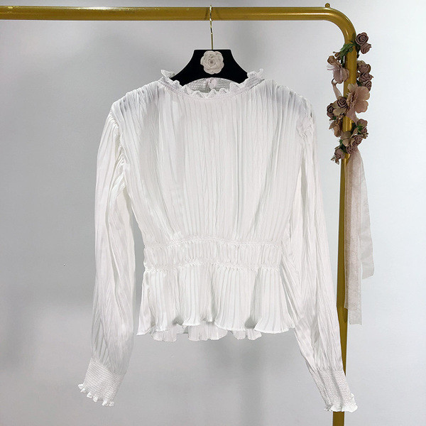 Bluză de damă modernă cu talie elastică în mov și alb