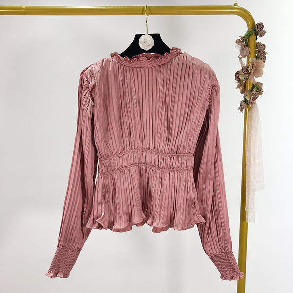 Bluză de damă modernă cu talie elastică în mov și alb