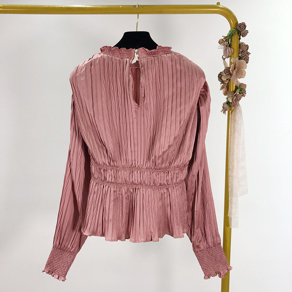 Bluză de damă modernă cu talie elastică în mov și alb