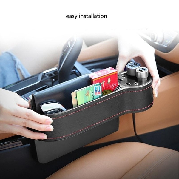 Многофункционална кожена кутия за съхранение на вещи и 2 USB порта в черен цвят