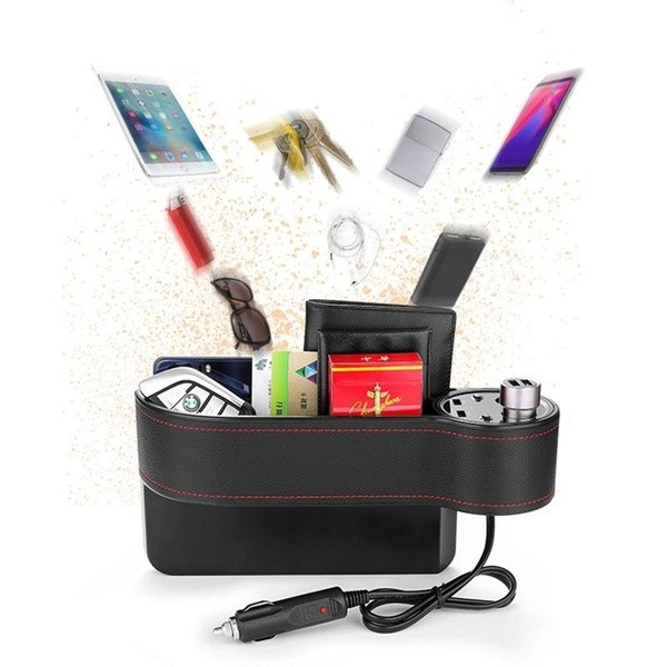 Многофункционална кожена кутия за съхранение на вещи и 2 USB порта в черен цвят