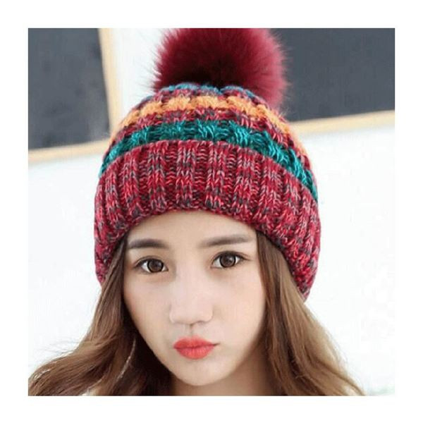 Palarie de dama tricotata iarna cu puf in sase culori