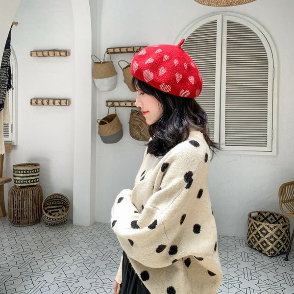 Palarie de iarna tip bereta de dama moderna in galben, maro, rosu, negru, gri si roz