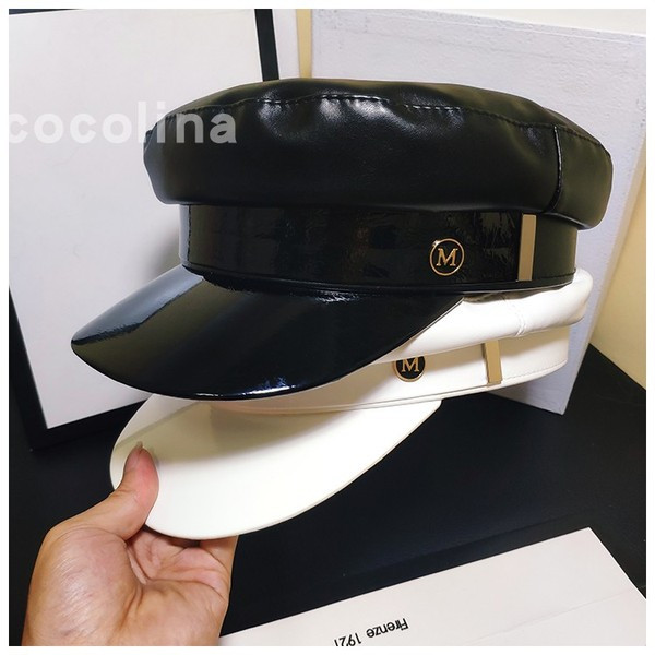 Palarie moderna de dama din piele ecologica alb-negru